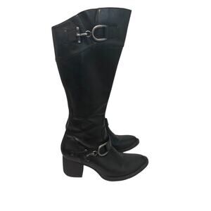 Born Leather Riding Boots Harness Buckle Tall Knee High Black 5.5